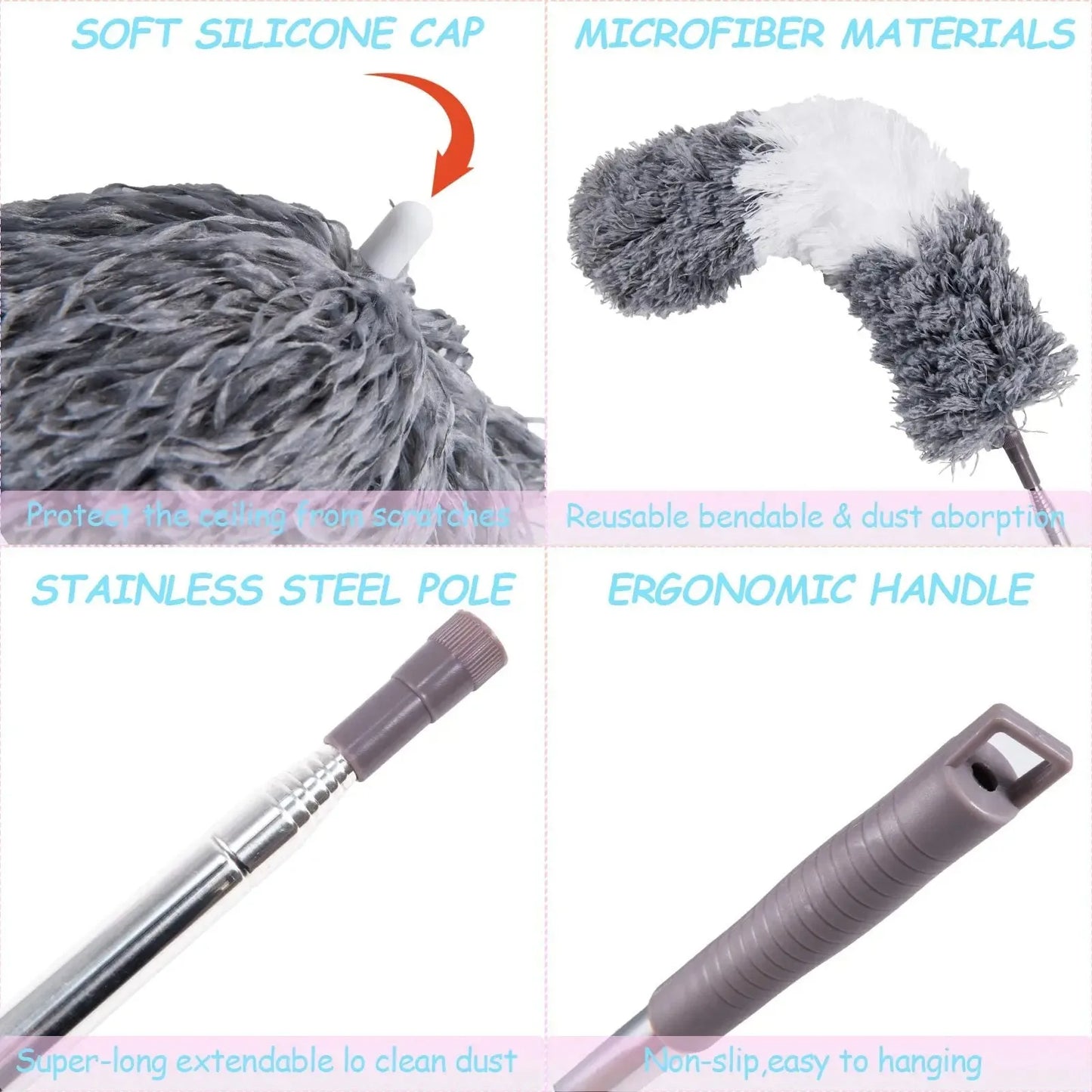 Retractable Microfiber Gap Dust Cleaner with Extension Pole Reusable Bendable Long Handle Feather Duster Kit for House Cleaning