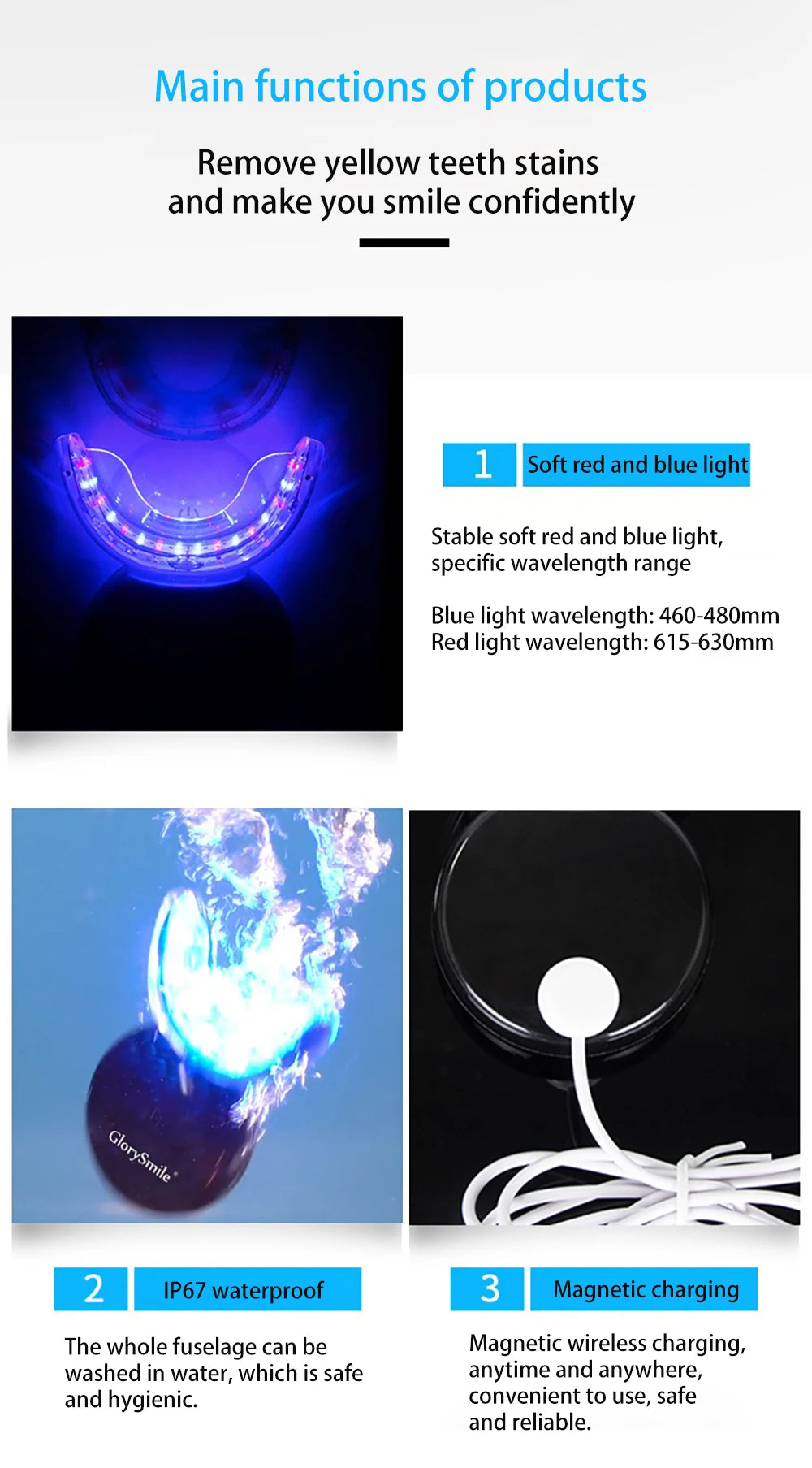 Tooth Whitening Kit Wireless Charging IP67 Waterproof Teeth Whitening 44% Peroxide Dental White Equipment LED Light