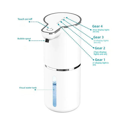 Waterproof Automatic Soap Dispenser 350ml Foaming Soap Dispenser Type C Rechargeable Electric  Adjustable Foam Soap Dispenser