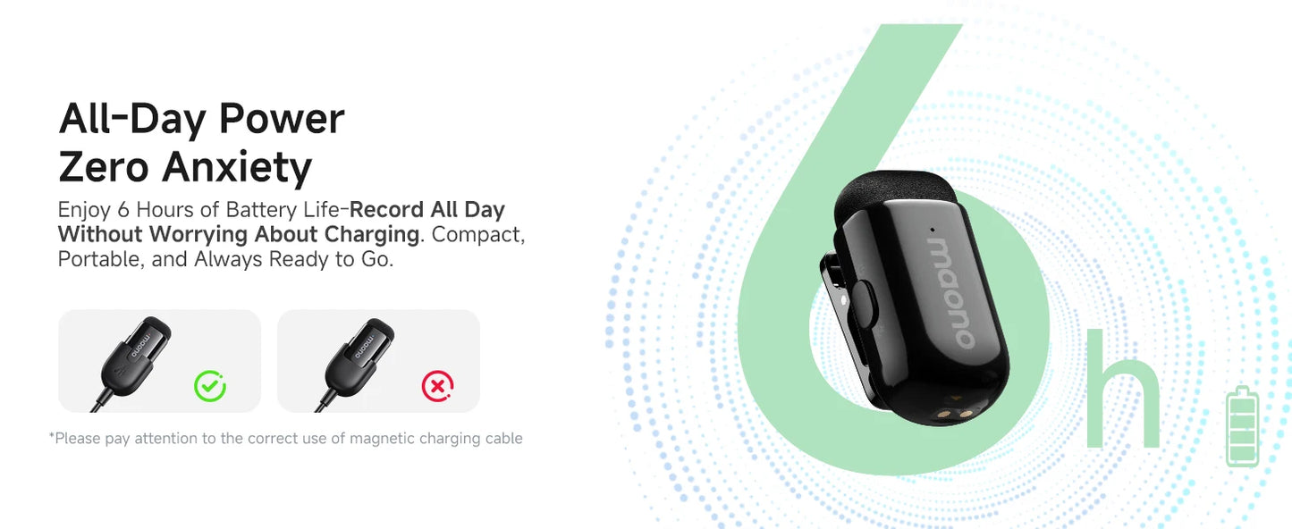 maono T1mini Wireless Lapel Microphone for Phone-Noise Cancellation Auto Clipping Function App Setting Audio Video Recording Mic