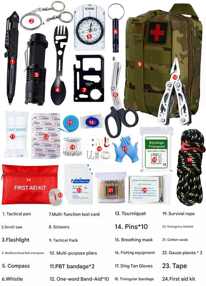 2025 Full Military Survival Kit Emergency Package Car Breaker Survival Equipment Accessories with First Aid Kit