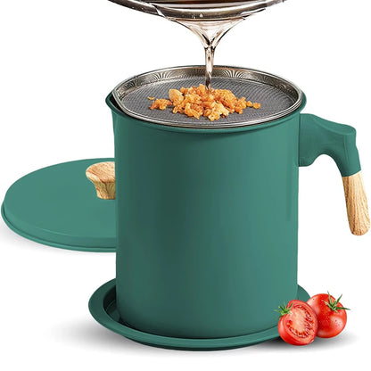 LMETJMA Bacon Grease Container with Strainer 1.4L Stainless Steel Oil Filter Pot Cooking Oil Storage Pot with Strainer JT403