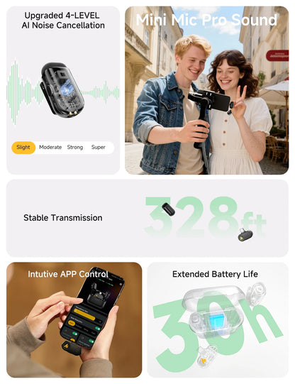 maono T1mini Wireless Lapel Microphone for Phone-Noise Cancellation Auto Clipping Function App Setting Audio Video Recording Mic