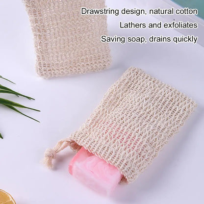 Natural Cotton Linen Foaming Soap Bag Saver Net Mesh Massage Exfoliator Pouch Bathing Bubble Maker Cleaning Tool 1/2/5pcs