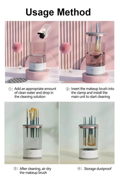 3 In 1 Automatic Electric Makeup Brush Cleaner For Women Quick Dry Spinner Tool Lazy Cleaning Brush Holder Stand