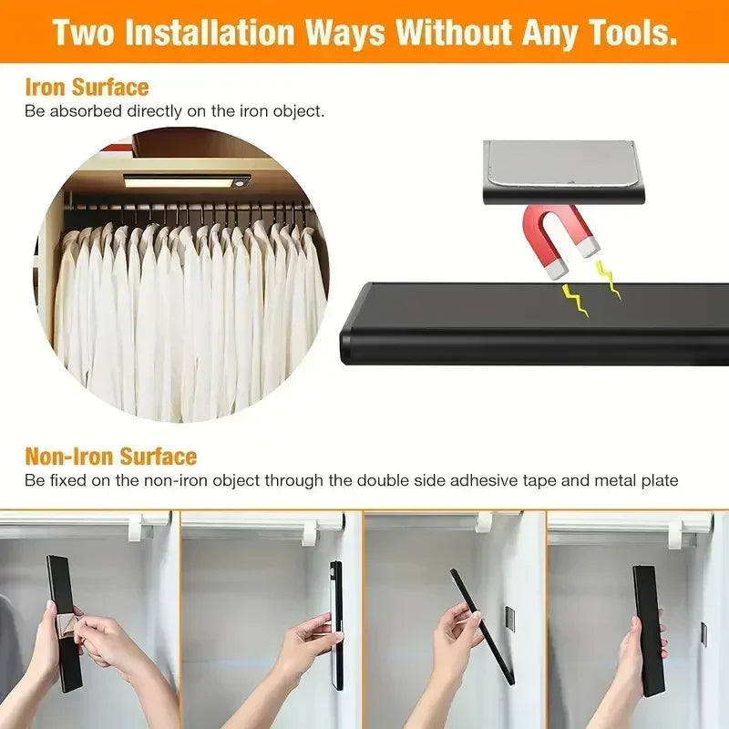 Intelligent Cabinet Light Human Body Induction Light Magnetic Suction Bedroom Bedside Wardrobe Charging Long Strip Night Light
