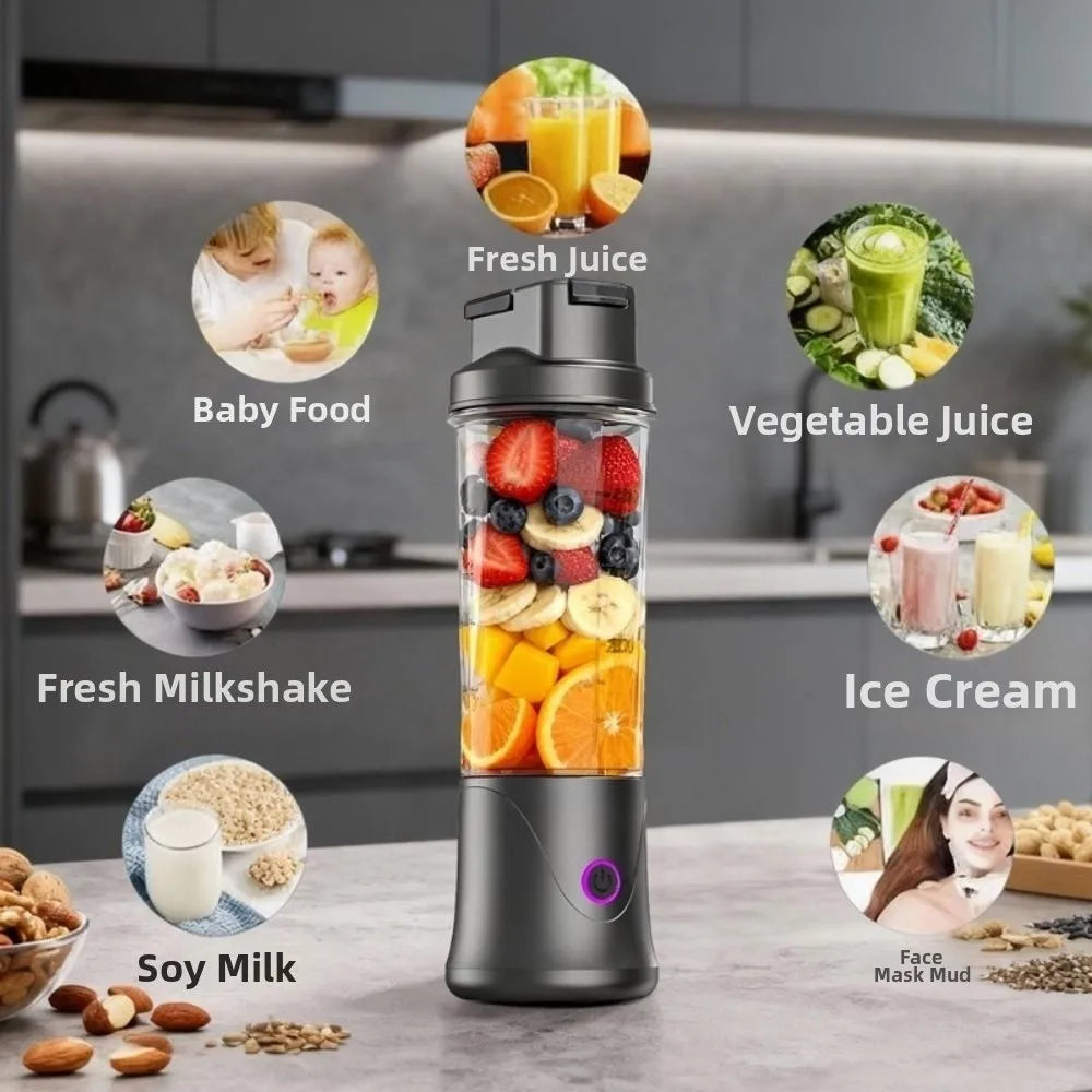 Portable 450ML Capacity Mini Blender Cup USB Charging Plastic Electric Fruit Juicer Cordless Small Fruit Extractor Cup Office