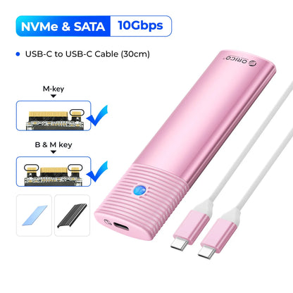 ORICO M2 NVMe SSD Enclosure 10Gbps PCIe M.2 NVMe SATA SSD Case Portable USB C 3.2Gen2 Tool Free External Adapter with Metal Heat