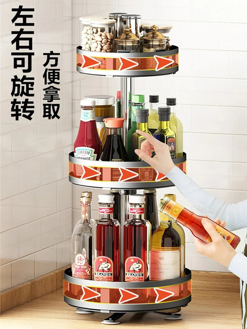360°Rotation Spice Rack Non-Skid Organizer Jar Carbon Steel Storage Tray For Seasonings And Spices Cans For Kitchen Accessories