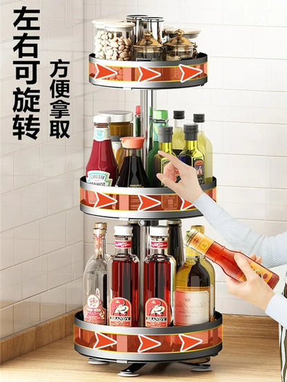 360°Rotation Spice Rack Non-Skid Organizer Jar Carbon Steel Storage Tray For Seasonings And Spices Cans For Kitchen Accessories