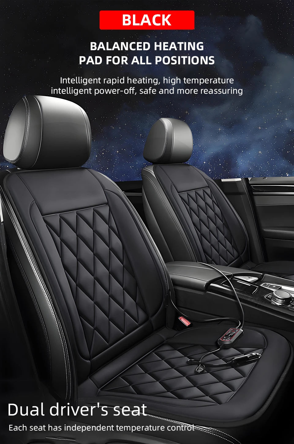 12V Universal Car Heated Seats Cushion Fast Heating Car Seat Covers Warm Winter Car Accessories Heating Pads Available Black＆Red