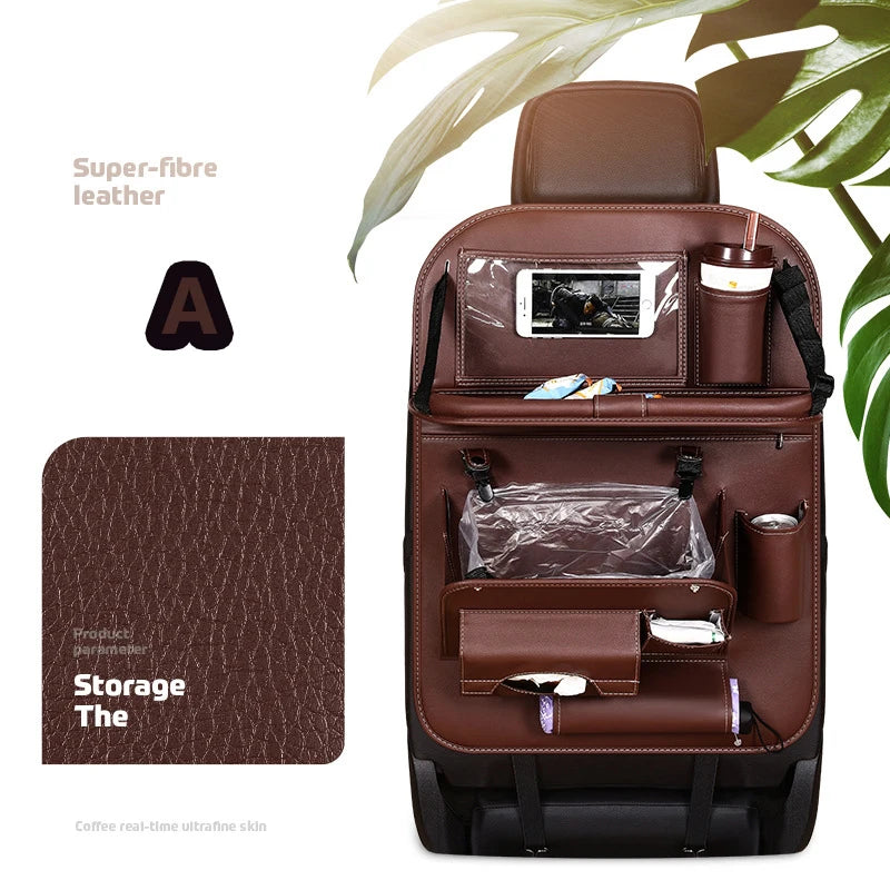 Car Seat Back Organizer with Foldable Table Tray Multi-functional Storage Organizer Pockets Kick Mats Seat Interior Accessories