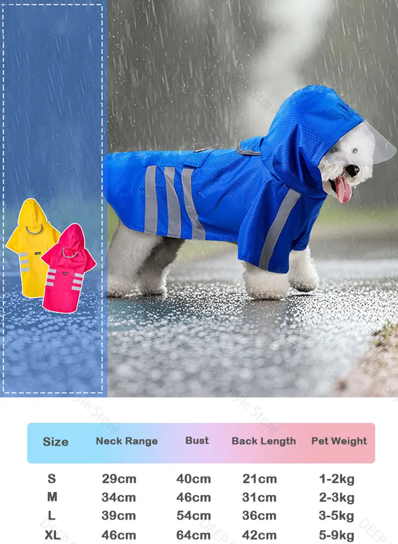 2026 New Waterproof Reflective Dog Raincoat Hooded Summer Lightweight Puppy Rain Poncho Outdoor Pet Rain Jacket For Small Dogs