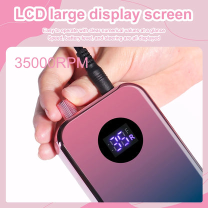 Professional 35000RPM Electric Nail Drill Rechargeable Electric Portable Nail Sander File Low Noise with Polishing Kit Tool