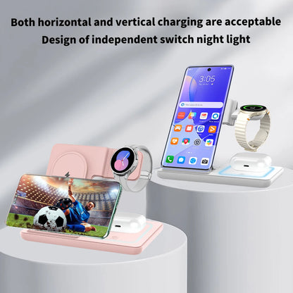 3 In 1 Foldable Wireless Charger Stand LED Fast Charging Station for Samsung S25 S24 S23 Galaxy Watch 2-8 Active Buds Pro