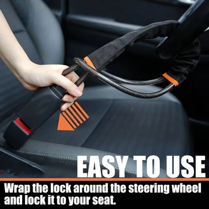 Car Steering Wheel Lock Anti-theft Steel Cable Security Device Universal Fit for Vehicles Prevent Theft Durable Security Rope