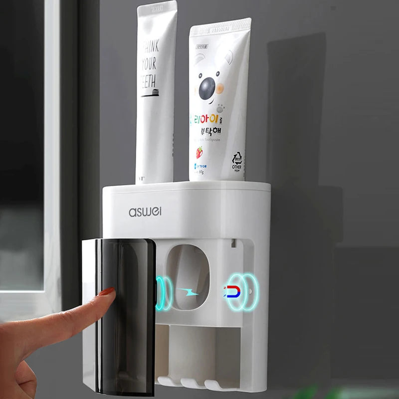 Wall Mounted Toothpaste Squeezer Automatic Toothpaste Dispenser Magnetic Toothbrush Holder Toothpaste Rack Bathroom Accessories
