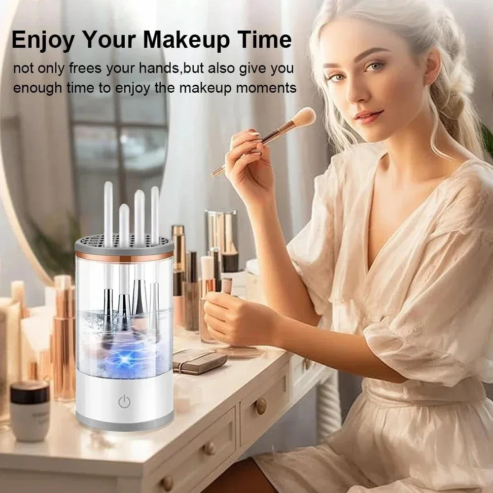 3 In 1 Automatic Electric Makeup Brush Cleaner For Women Quick Dry Spinner Tool Lazy Cleaning Brush Holder Stand