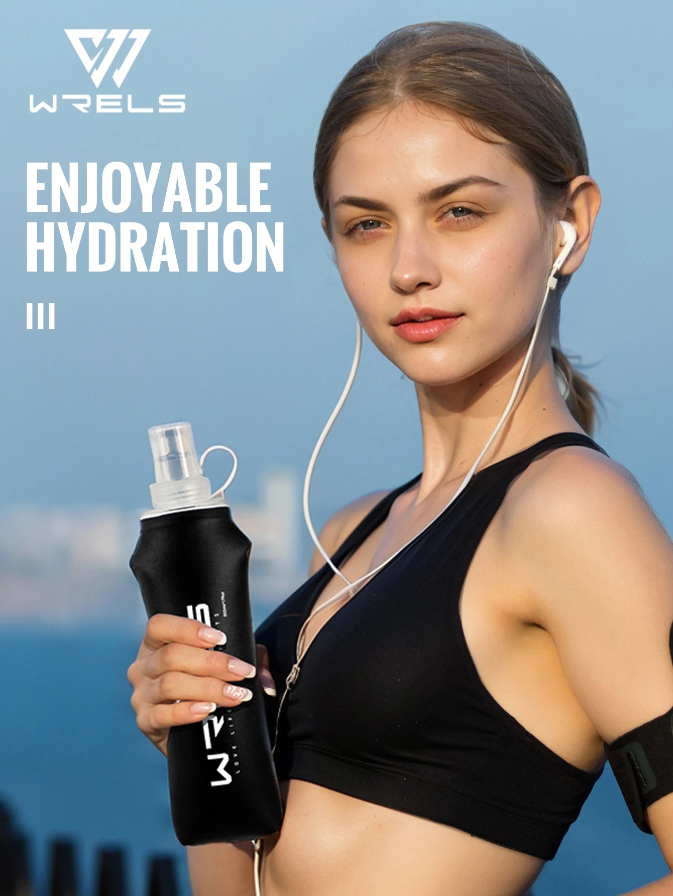 WRELS Sports Water Bottle Large Capacity Motivational Portable Water bottle Outdoor Sport Fitness BPA Free Folding Water Bottle