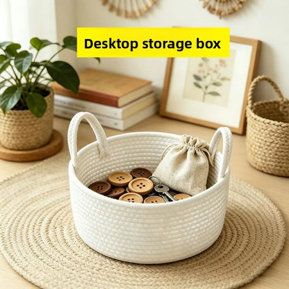 Handwoven Cotton Linen Laundry Basket with Handles, Foldable Storage Bin for Clothes, Toys, Towels, Home Organizer Bucket