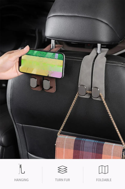 Quality Car Headrest Hook Premium Suede Rear Seat Hanging Dual Hook 20KG Large Load-Bearing Alloy Hook Hanger Universal
