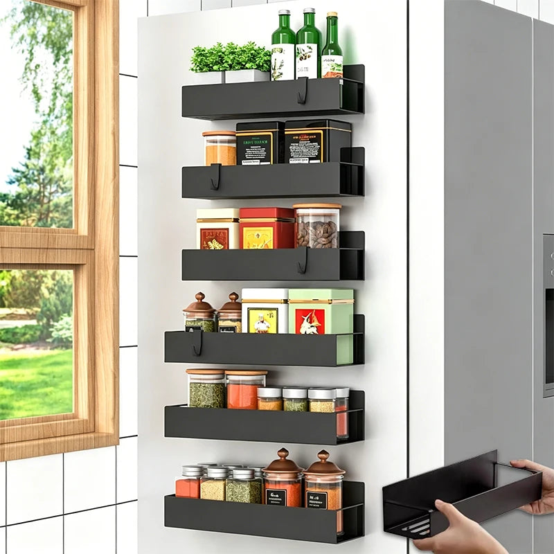 Refrigerator Magnetic Spice Rack,Carbon Steel Magnetic Rack,Can Store Seasoning Bottles,Oil Pots,Snacks,Tea Leaves,Etc.in Layers