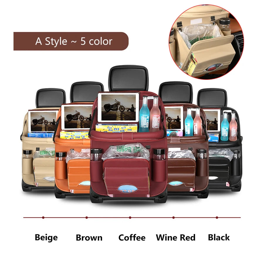 Car Seat Back Organizer with Foldable Table Tray Multi-functional Storage Organizer Pockets Kick Mats Seat Interior Accessories