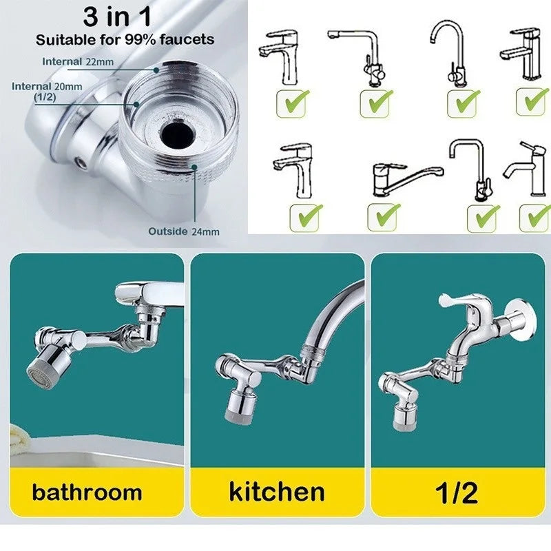 1080° Rotatable Faucet Extender Sprayer Head 2 Modes Universal Bathroom Tap Extend Adapter Aerator