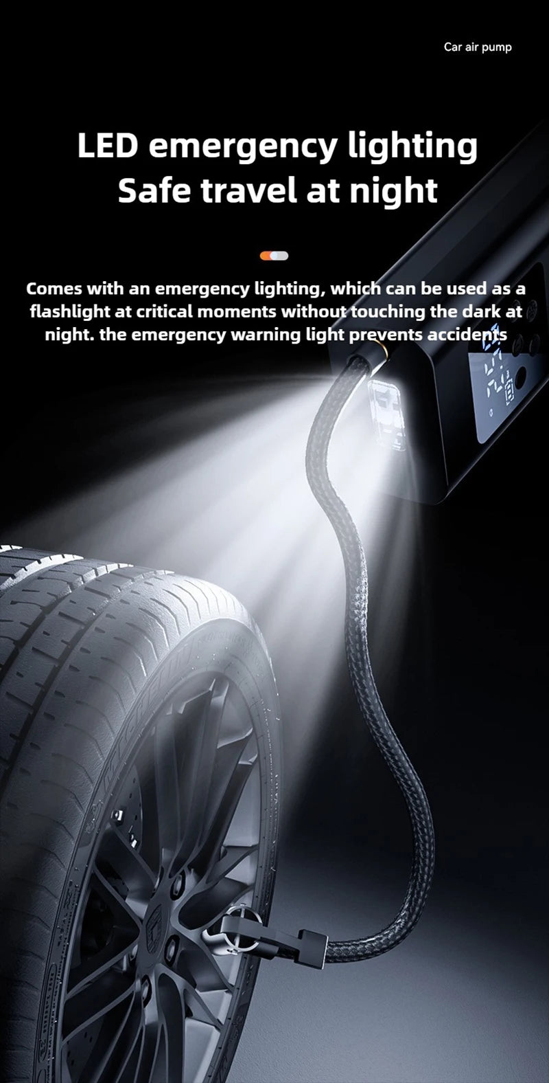 Wireless/Wired Electric Tire Inflator LCD Digital Display Portable Tyre Inflator with LED Light Digital Inflator Inflatable Pump