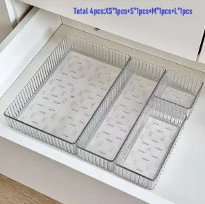 Stackable Acrylic Drawer Organizer - Adjustable Divider Trays for Cosmetics, Modular Makeup Storage Box