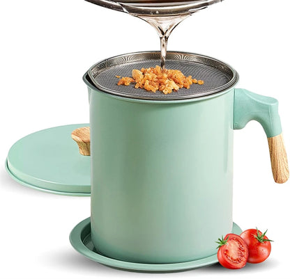 LMETJMA Bacon Grease Container with Strainer 1.4L Stainless Steel Oil Filter Pot Cooking Oil Storage Pot with Strainer JT403
