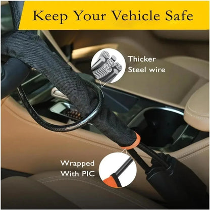 Car Steering Wheel Lock Anti-theft Steel Cable Security Device Universal Fit for Vehicles Prevent Theft Durable Security Rope