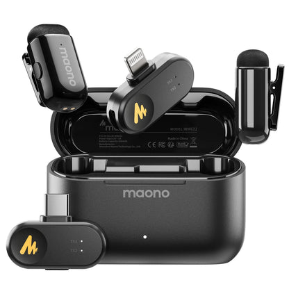 maono T1mini Wireless Lapel Microphone for Phone-Noise Cancellation Auto Clipping Function App Setting Audio Video Recording Mic