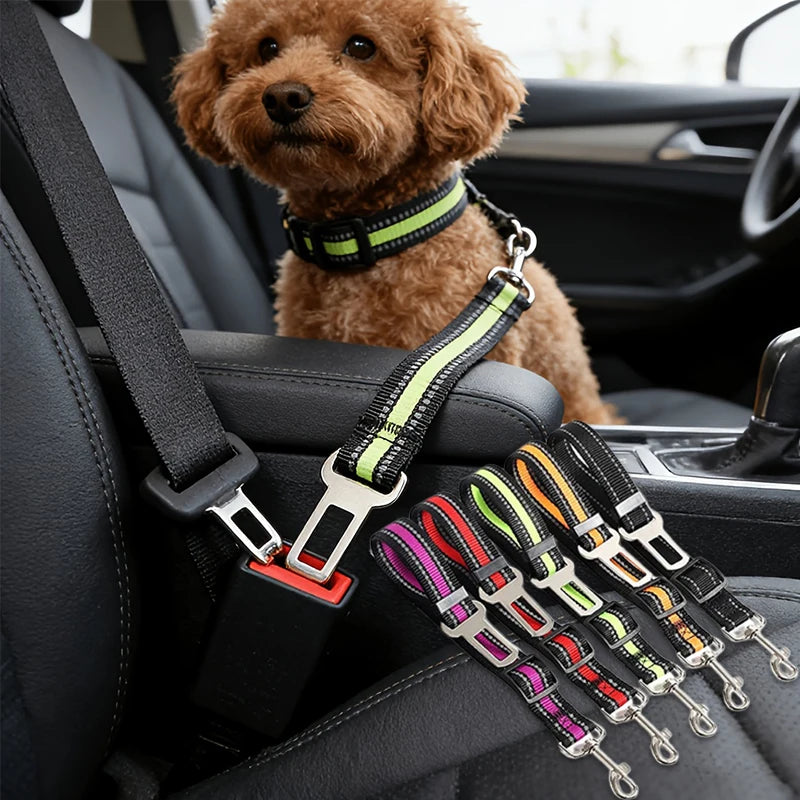 Pets Car Seat Belt, Attaches To Harness & Collar, Adjustable Travel Restraint Fits Small - Large Pups for Safety & Comfort