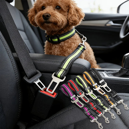 Pets Car Seat Belt, Attaches To Harness & Collar, Adjustable Travel Restraint Fits Small - Large Pups for Safety & Comfort