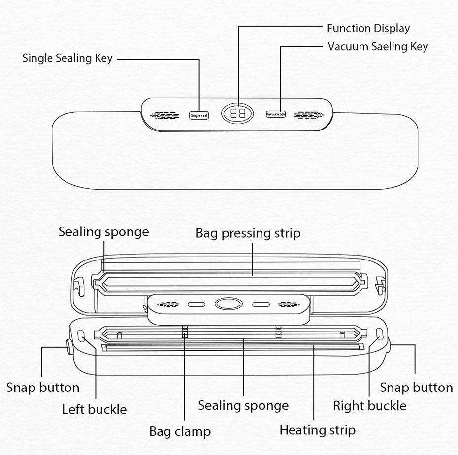 Home Kitchen Vacuum Food Sealer Packaging Machine, One-Click Automatic Vacuum Sealing System, Multifunctional Portable Fresh
