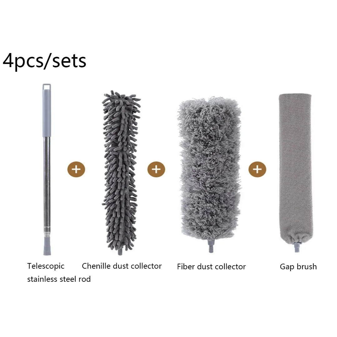Retractable Microfiber Gap Dust Cleaner with Extension Pole Reusable Bendable Long Handle Feather Duster Kit for House Cleaning