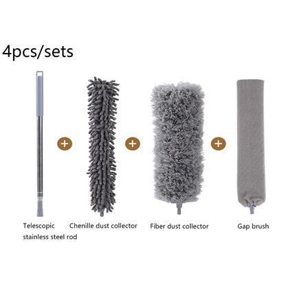 Retractable Microfiber Gap Dust Cleaner with Extension Pole Reusable Bendable Long Handle Feather Duster Kit for House Cleaning