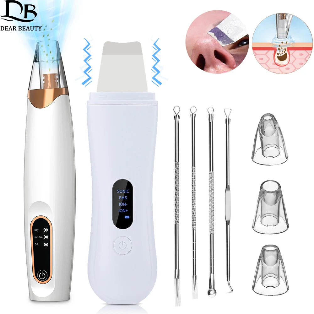 Electric Vacuum Blackhead Remover EMS Ultrasonic Skin Scrubber Spatula Pimple Acne Needle Tool Facial Pore Cleaner Skin Care Set