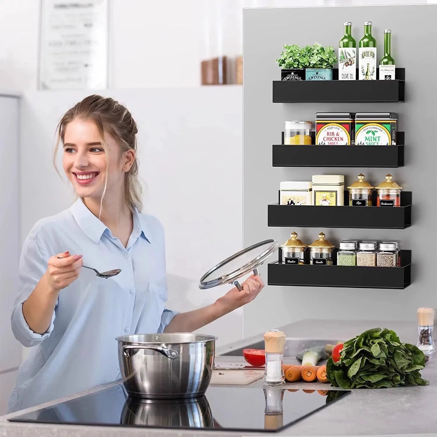 Refrigerator Magnetic Spice Rack,Carbon Steel Magnetic Rack,Can Store Seasoning Bottles,Oil Pots,Snacks,Tea Leaves,Etc.in Layers
