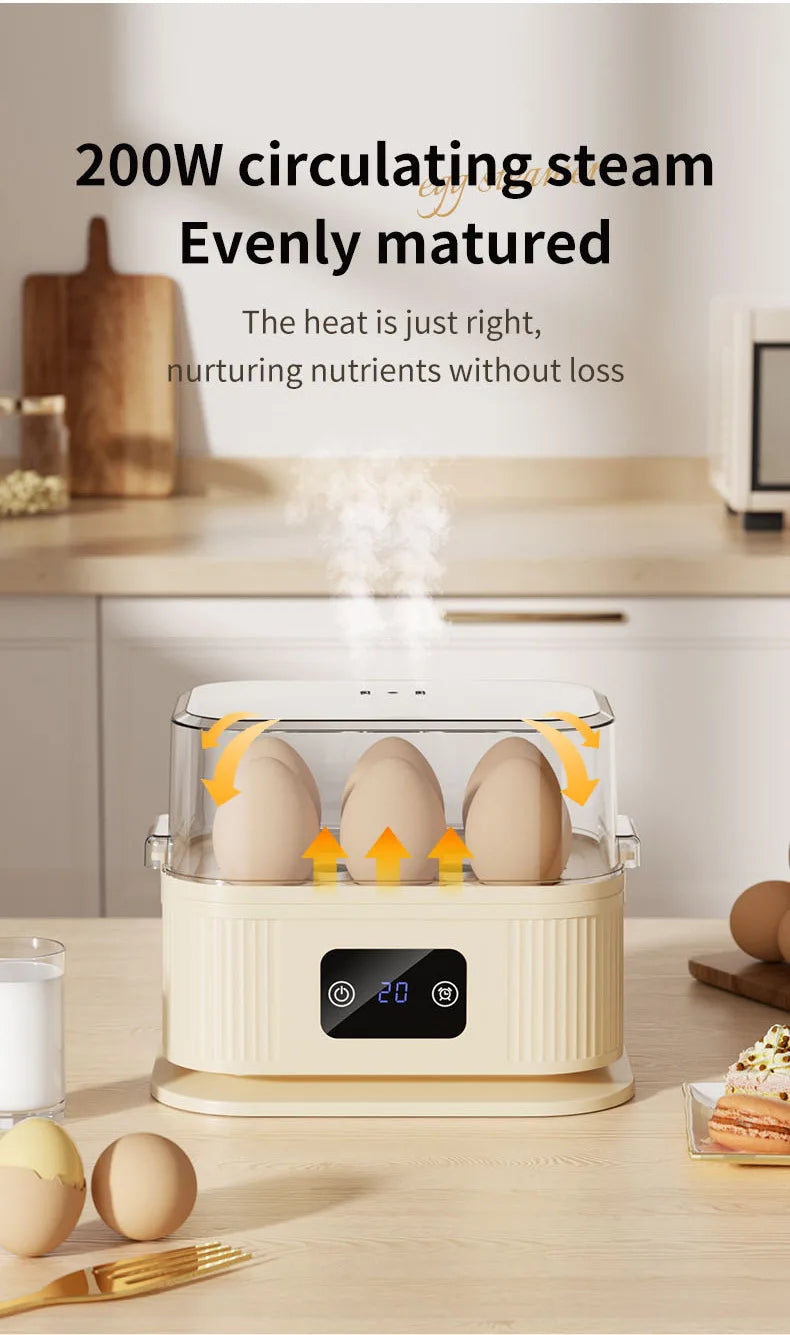 TINSOL Multifunctional Electric Egg Cooker Kitchen Breakfast Maker 200W High-Power Smart Egg Steamer with Timer Function