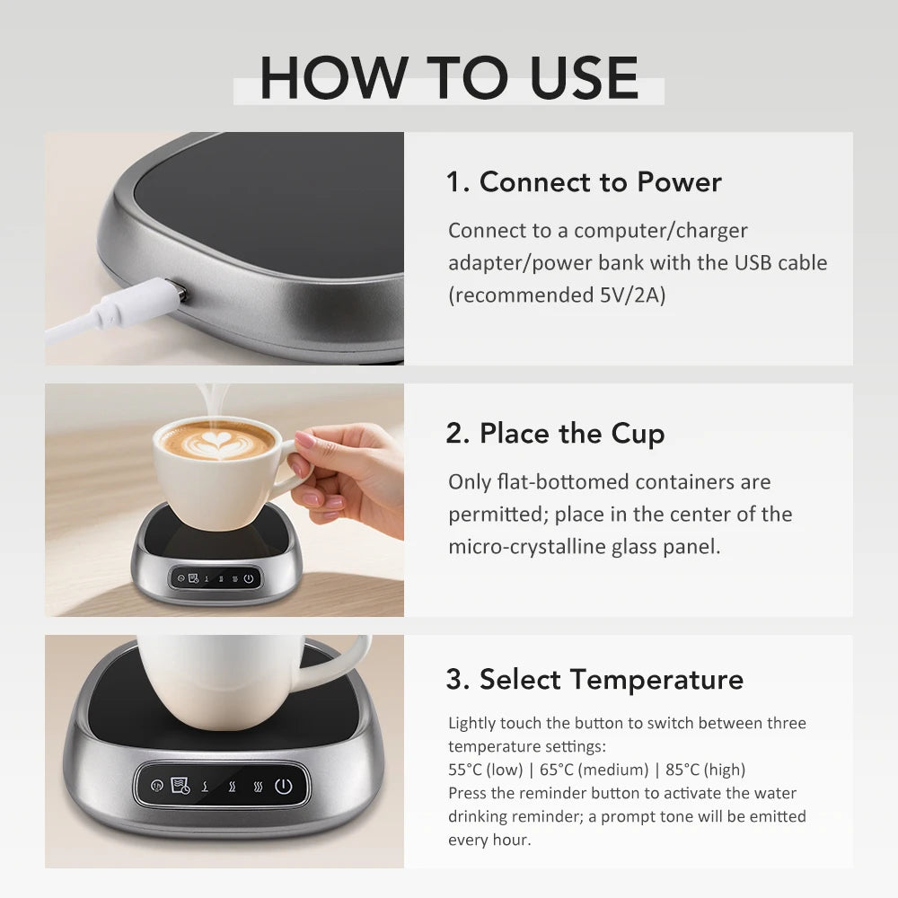 Smart Electric Beverage Warmer Advanced Temperature Control Heating Pad Constant Temperature Timer Automatic Shut Off Mug Heater