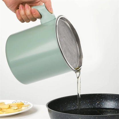 LMETJMA Bacon Grease Container with Strainer 1.4L Stainless Steel Oil Filter Pot Cooking Oil Storage Pot with Strainer JT403
