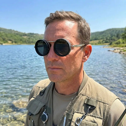 Round Frame Fishing Sunglasses Anti UV Protection Manual Rotating Adjustable Dimming Glasses TAC Metal ND Filter Sunglasses