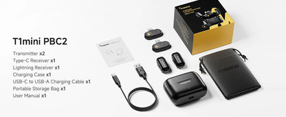 maono T1mini Wireless Lapel Microphone for Phone-Noise Cancellation Auto Clipping Function App Setting Audio Video Recording Mic