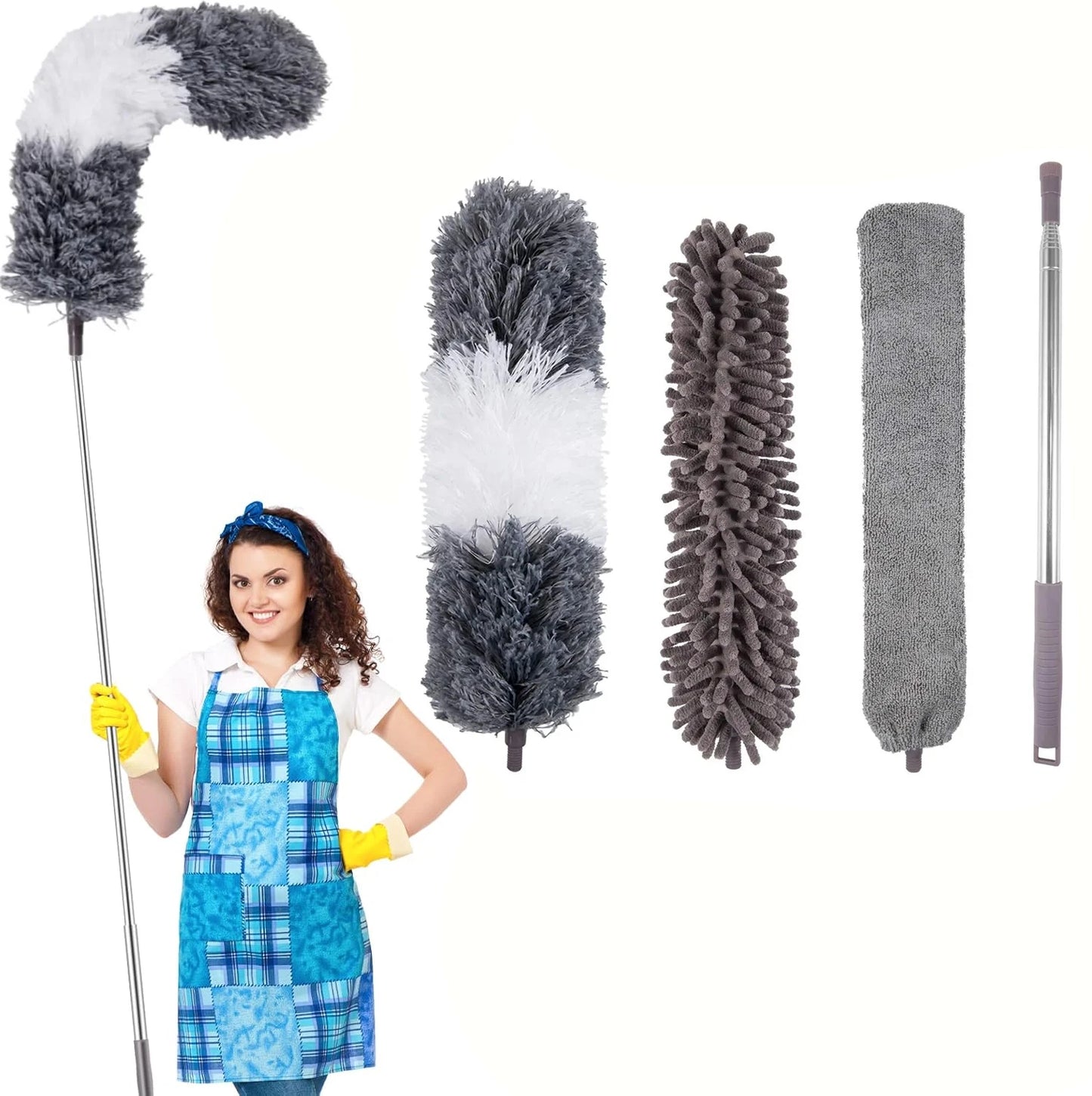 Retractable Microfiber Gap Dust Cleaner with Extension Pole Reusable Bendable Long Handle Feather Duster Kit for House Cleaning
