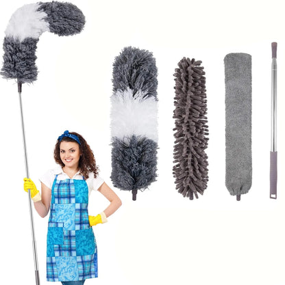 Retractable Microfiber Gap Dust Cleaner with Extension Pole Reusable Bendable Long Handle Feather Duster Kit for House Cleaning
