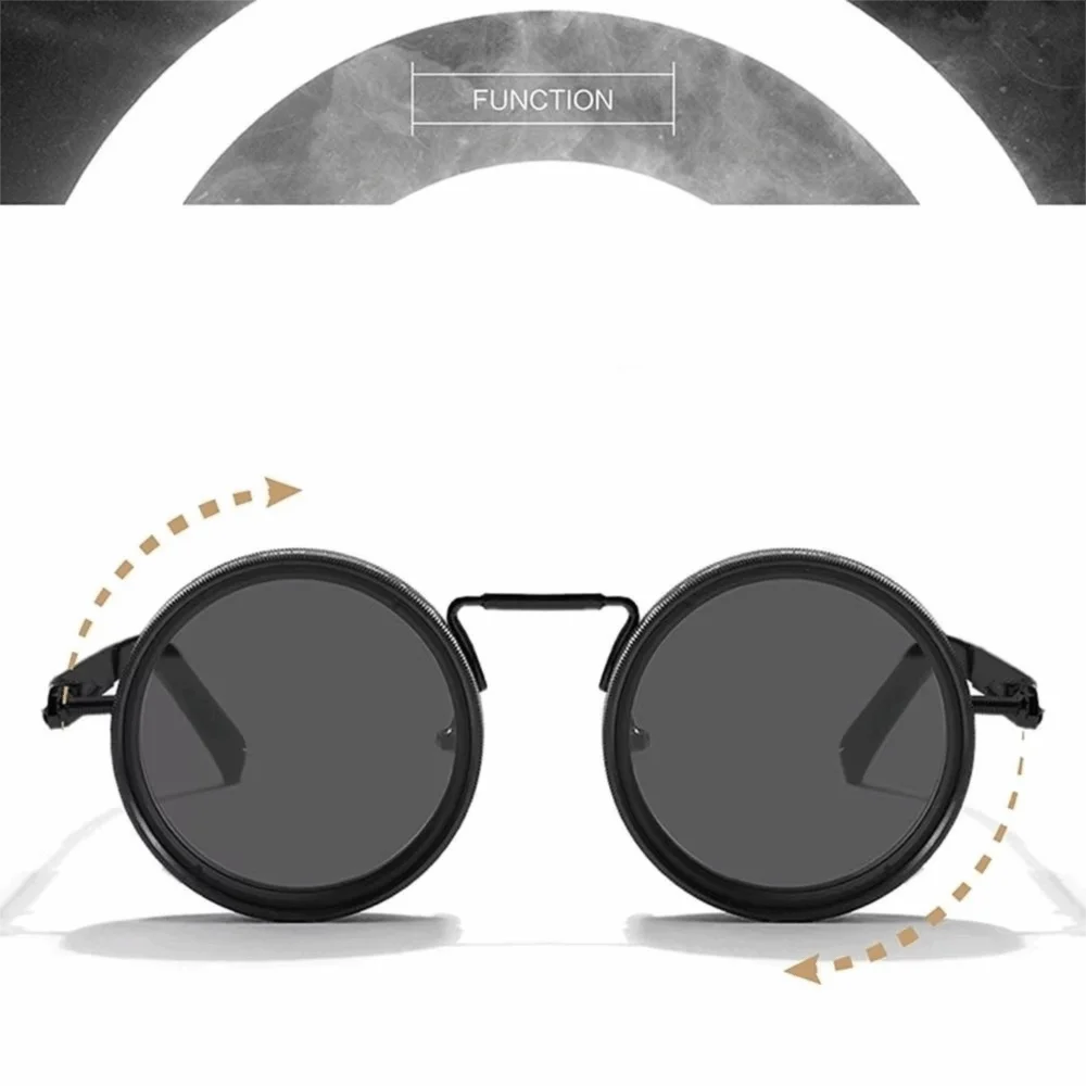 Round Frame Fishing Sunglasses Anti UV Protection Manual Rotating Adjustable Dimming Glasses TAC Metal ND Filter Sunglasses