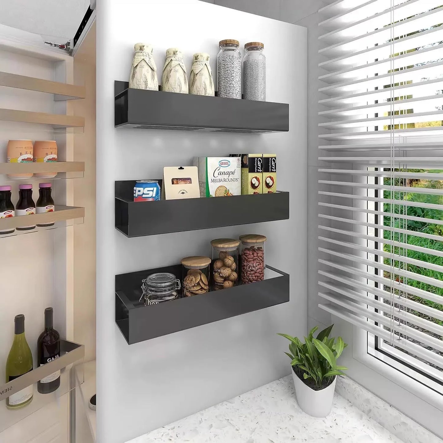 Refrigerator Magnetic Spice Rack,Carbon Steel Magnetic Rack,Can Store Seasoning Bottles,Oil Pots,Snacks,Tea Leaves,Etc.in Layers