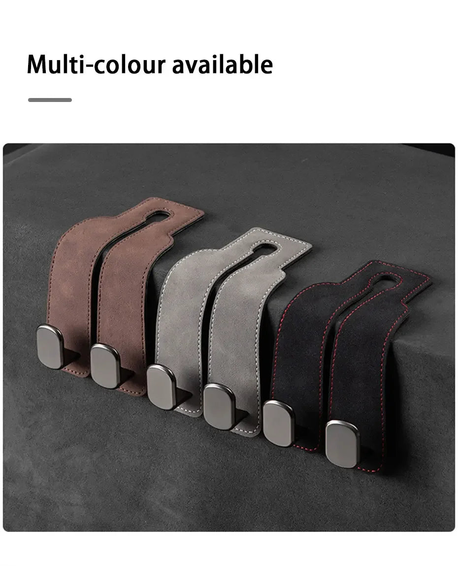 Quality Car Headrest Hook Premium Suede Rear Seat Hanging Dual Hook 20KG Large Load-Bearing Alloy Hook Hanger Universal
